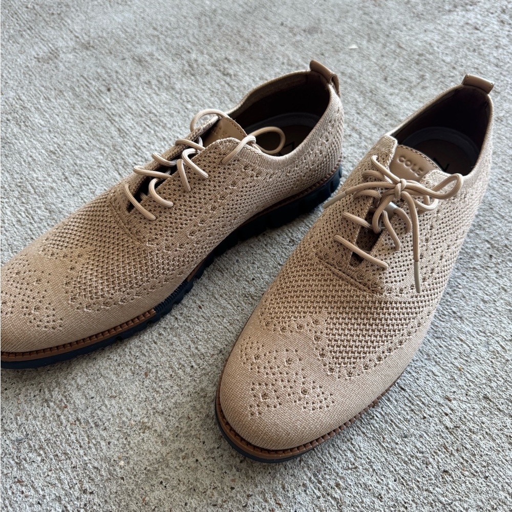 Cole Haan Zerogrand Beige Knit Oxford Shoes